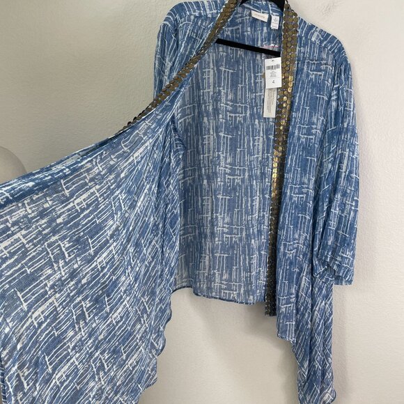 NEW Chicos 4 Womens Plus XXL Bimini Embellished 3/4 Sleeve Open Cardigan Kimono - Picture 9 of 13